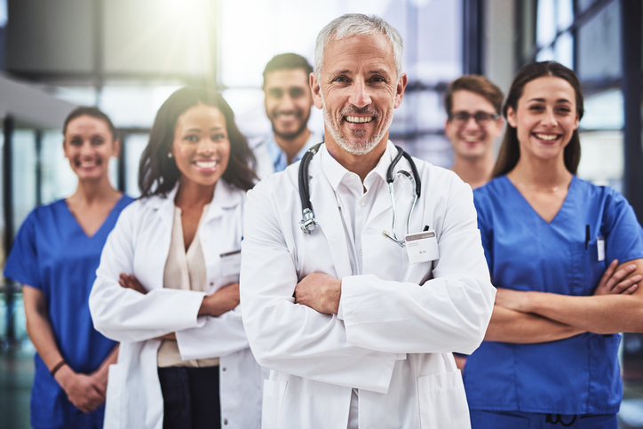 Portrait of a diverse team of doctors working together in a medical institution